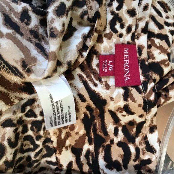 Merona NEW Leopard Animal Print Dress Pockets Tie Waist Shirt Tunic Preppy Tan L - Picture 7 of 9